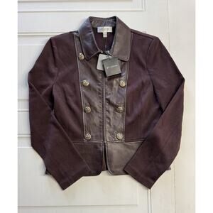 NWT $1495 St John Collection Brown Size 8 Wool Blend Leather Silk Jacket